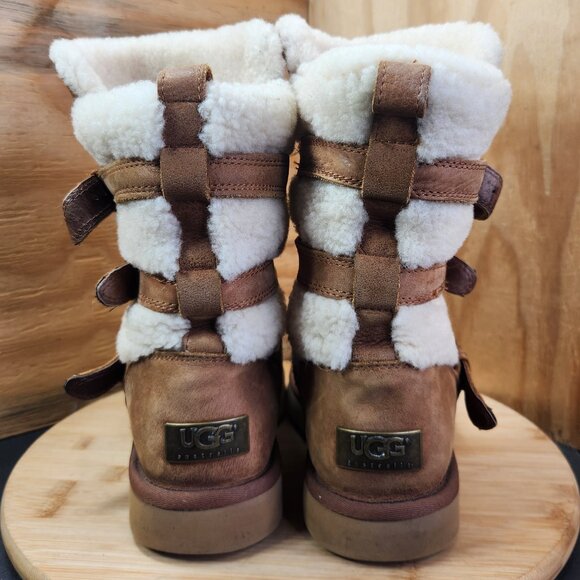 UGG Womens Becket Buckle Straps Shearling Lined Chestnut Mid Calf Boots - Picture 5 of 10